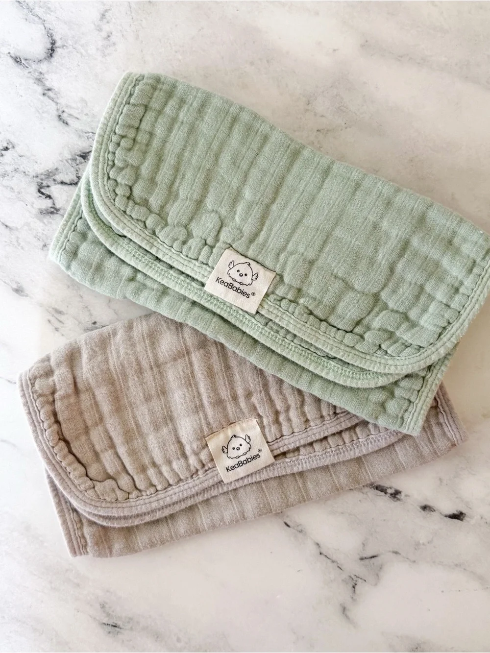 KeaBabies Lyra Organic Cotton Muslin Gauze Burp Cloths in Silver Grey & Sage